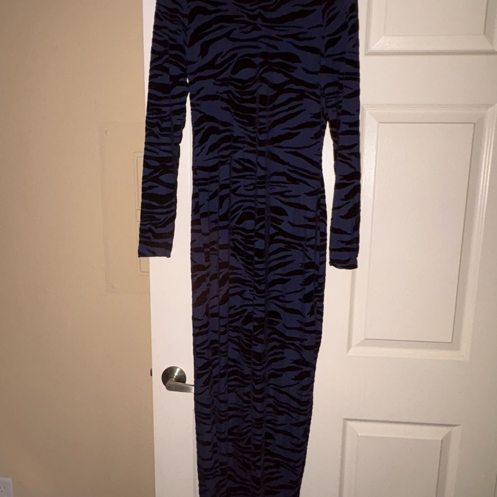 Fashion Nova Black and Blue Long Sleeve Dress mesh